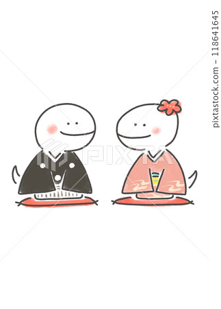 Two snakes sitting on a cushion, New Year's card material, Kimono, Couple 118641645
