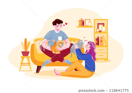 Couple pampering cat 118641775