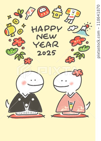 兩條蛇迎新新年賀卡和服2025 118641870