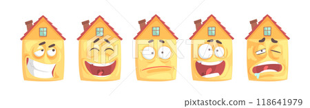 Humanized House Funny Building Character with Various Face Expression Vector Set Humanized House Funny Building Character with Various Face Expression Vector Set 118641979