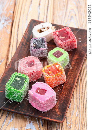 Turkish delight candy . Rahat lokum photography 118642051