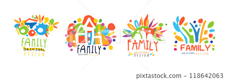 Family Colorful Label Original Design with Bright Element Vector Set 118642063