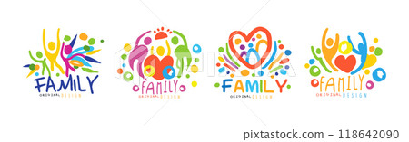Family Colorful Label Original Design with Bright Element Vector Set Family Colorful Label Original Design with Bright Element Vector Set 118642090