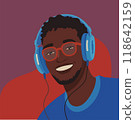 Happy african american gamer wearing headphones. 118642159