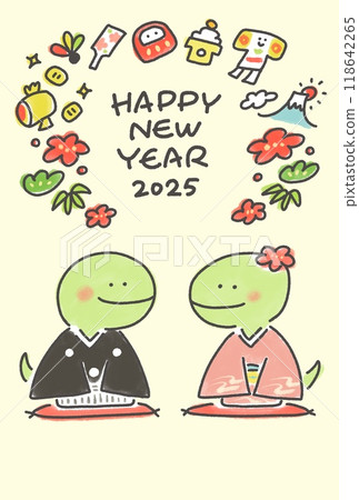 兩條蛇迎新新年賀卡和服2025 118642265