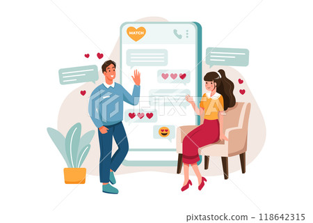 Couple doing virtual date on dating app Couple doing virtual date on dating app 118642315