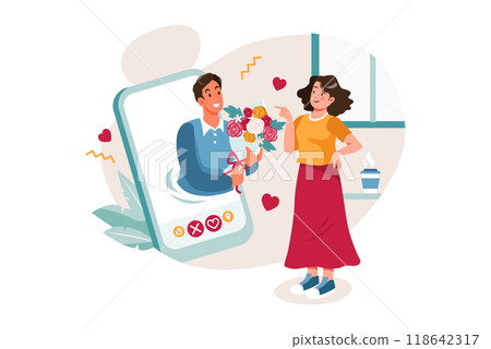Women selecting dating app usage 118642317