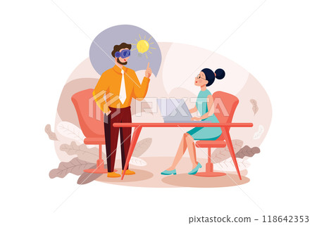 Man Working On The Business Idea Using VR Tech 118642353