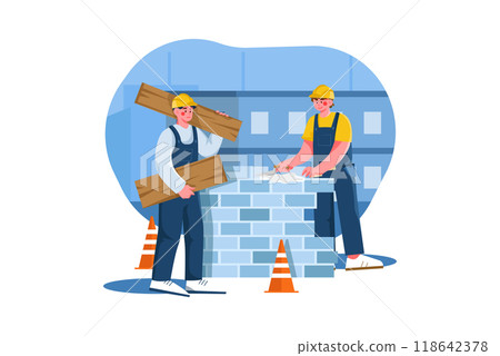 Construction workers working on project Construction workers working on project 118642378