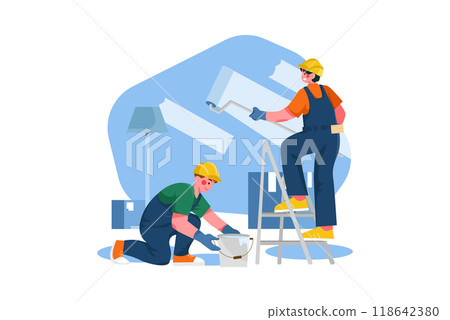 Construction worker painting wall 118642380