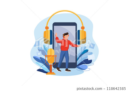 Boy Listening To Trending Podcast 118642385
