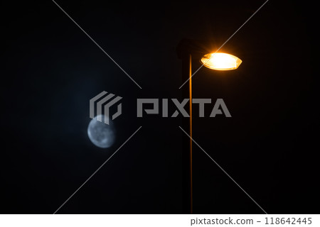 Street light and moon Street light and moon 118642445