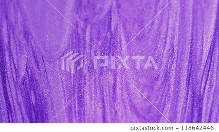 Glitter paint. Ink flow. Defocused purple color spill shiny liquid waving shimmer emulsion sparkling particles flow motion abstract art background. Glitter paint. Ink flow. Defocused purple color spill shiny liquid waving shimmer emulsion sparkling particles flow motion abstract art background. 118642446