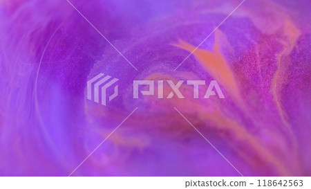 Paint mix. Shimmer ink. Defocused purple orange color swirling glossy gel magic brilliance mist sparkling emulsion flow motion abstract art background Paint mix. Shimmer ink. Defocused purple orange color swirling glossy gel magic brilliance mist sparkling emulsion flow motion abstract art background 118642563