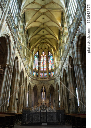 St. Vitus Cathedral interior and stained glass 118642575