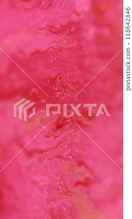 Ink wave. Glitter fluid spill. Defocused magenta pink red golden color sparkling texture liquid mix flow abstract art background. Ink wave. Glitter fluid spill. Defocused magenta pink red golden color sparkling texture liquid mix flow abstract art background. 118642846