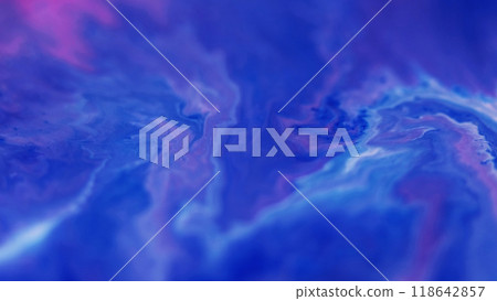 Paint blend. Ink drip. Defocused blue pink color wet emulsion mix wave flow pouring vein layers texture abstract art background. 118642857