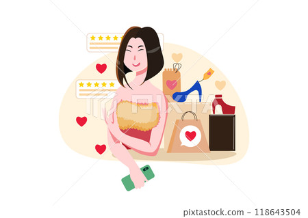 Women Giving Shopping Reviews Online 118643504