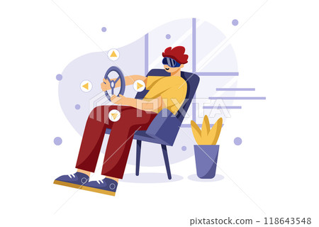 Boy Playing The Racing Game Using VR Boy Playing The Racing Game Using VR 118643548