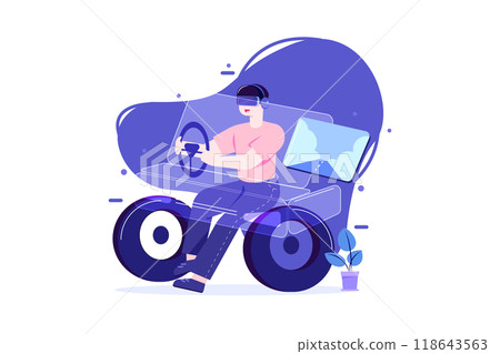 Boy Playing The Racing Game Using Virtual Reality 118643563