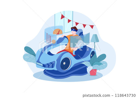 Boy Playing The Racing Game Using VR Boy Playing The Racing Game Using VR 118643730