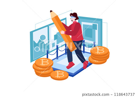 Girl working on Virtual NFT Girl working on Virtual NFT 118643737