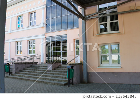 Bus station in a suburban village in Europe 118643845