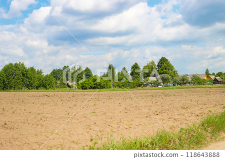 Collective farm field for planting potatoes Collective farm field for planting potatoes 118643888