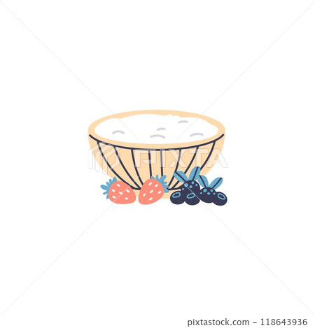 Vector illustration with a bowl of yogurt with strawberries and blueberries on a white background 118643936