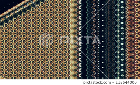 Vintage symmetrical designs brown golden textile print mosaic detail digital art illustration abstract background. Vintage symmetrical designs brown golden textile print mosaic detail digital art illustration abstract background. 118644006