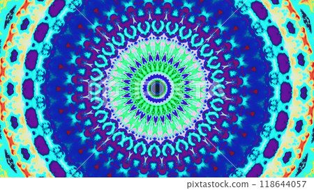 Kaleidoscope pattern with vivid colors intricate geometric shapes hypnotic circles art illustration abstract background. 118644057