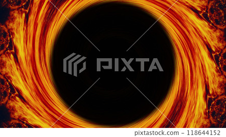 Fire frame radiant orange light vortex swirling on circle black hole art illustration abstract background. Fire frame radiant orange light vortex swirling on circle black hole art illustration abstract background. 118644152