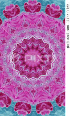 Floral kaleidoscope intricate design with vivid pink blue mandala patterns art illustration abstract background. 118644166