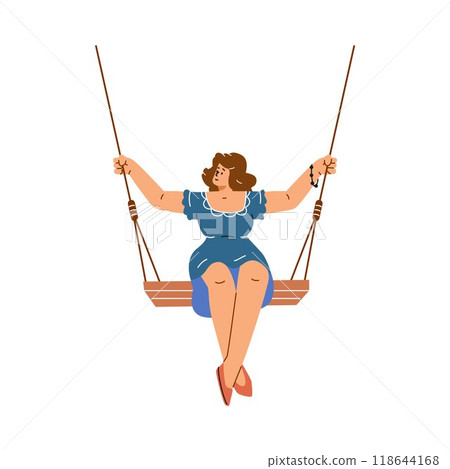 A vector illustration depicting a woman on a swing demonstrates pleasure and freedom A vector illustration depicting a woman on a swing demonstrates pleasure and freedom 118644168