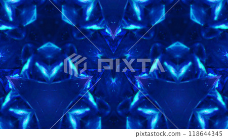 Artistic kaleidoscopic pattern in neon blue glow contemporary style art illustration abstract background. 118644345