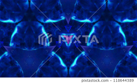 Neon abstract blue patterns with symmetrical futuristic kaleidoscopic design art illustration background. Neon abstract blue patterns with symmetrical futuristic kaleidoscopic design art illustration background. 118644389