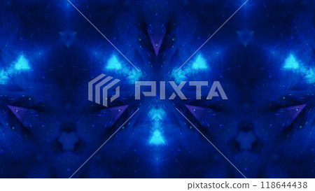 Blue fractal geometric pattern with glowing triangular shapes in cosmic theme art illustration abstract background. Blue fractal geometric pattern with glowing triangular shapes in cosmic theme art illustration abstract background. 118644438