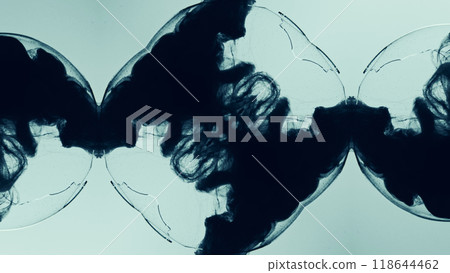 Symmetrical patterns of ink smoke blue contemporary artistic composition art illustration abstract background. 118644462