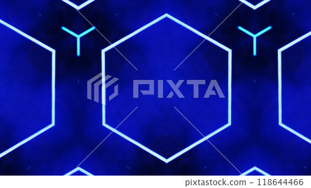 Futuristic hexagonal pattern with vibrant blue neon glow modern designs art illustration abstract background. Futuristic hexagonal pattern with vibrant blue neon glow modern designs art illustration abstract background. 118644466