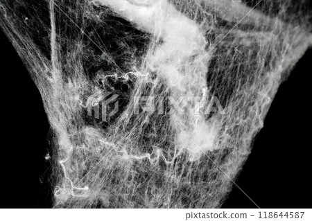 Spooky creepy cobweb spiders web covered a black background. Abstract halloween background. 118644587