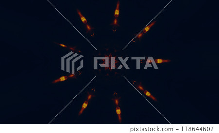 Glowing mandala with fiery flames sparks design on a dark black background decorative art illustration abstract background. Glowing mandala with fiery flames sparks design on a dark black background decorative art illustration abstract background. 118644602