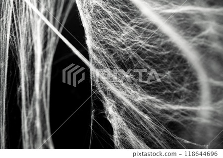 Spooky creepy cobweb spiders web covered a black background. Abstract halloween background. 118644696