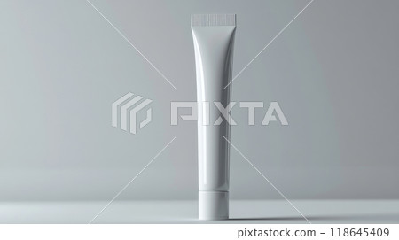 White toothpaste tube with matte texture and white cap, standing upright. 118645409