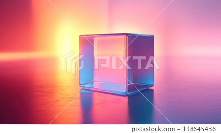 Abstract cube made of glass with morning light 118645436