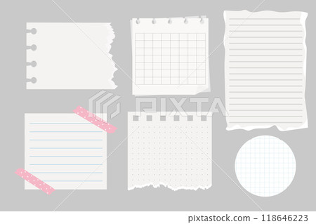 Memo notes, paper for note with clip, postit. Planner notebook page. Idea list. Post note sticker. Quote frame, reminder. 118646223