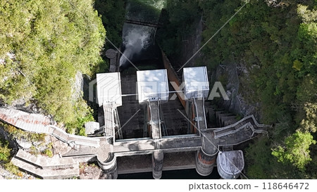 Hiroshima Prefecture Jinseki District_Taishaku Gorge [Taishaku River Dam] Drone aerial photography_TSGD_No11 118646472