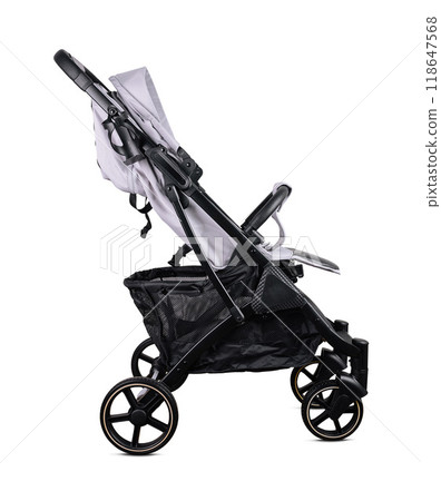 Modern baby stroller isolated on white background 118647568