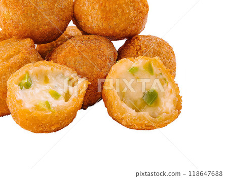 Brazilian cheese bread pile isolated on white Brazilian cheese bread pile isolated on white 118647688