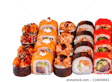 Sushi set presenting variety of japanese food 118648081