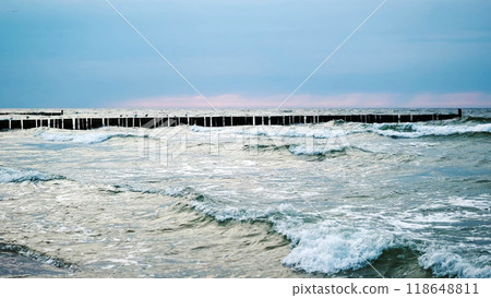 Amazing Seascape Unfolding With Waves Running On The Baltic Sea Water Amazing Seascape Unfolding With Waves Running On The Baltic Sea Water 118648811